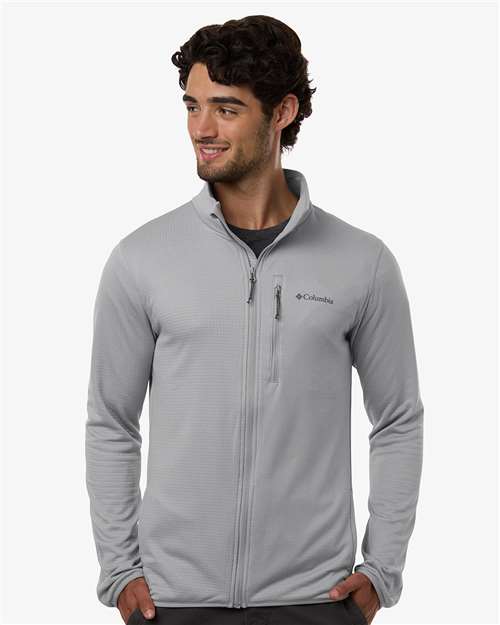 Columbia 213684 Men's Essential Hike™ Grid Fleece Full-Zip - Columbia Grey - OnModelFront