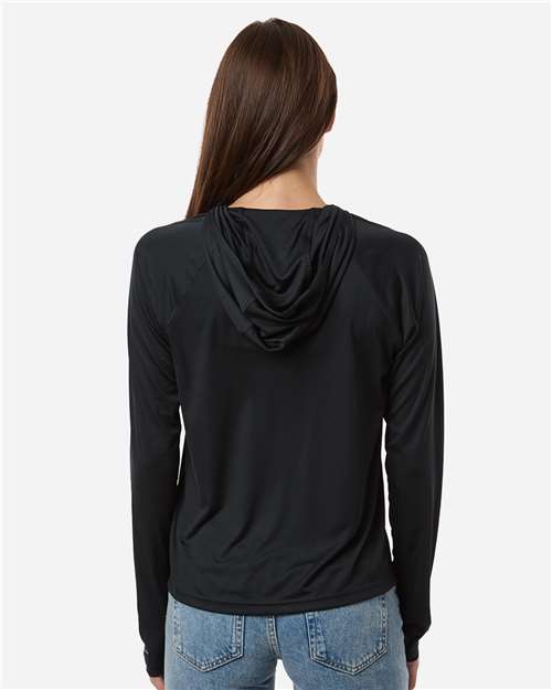 Columbia 216061 Women's PFG Tidal Tee™ Hooded Long Sleeve - Black/ Cool Grey - OnModelBack