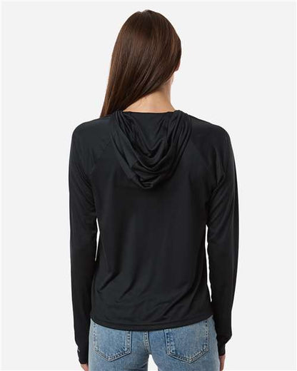 Columbia 216061 Women's PFG Tidal Tee™ Hooded Long Sleeve - Black/ Cool Grey - OnModelBack