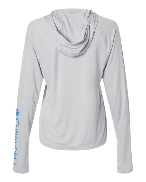 Columbia 216061 Women's PFG Tidal Tee™ Hooded Long Sleeve - Cool Grey/ Vivid Blue - Back