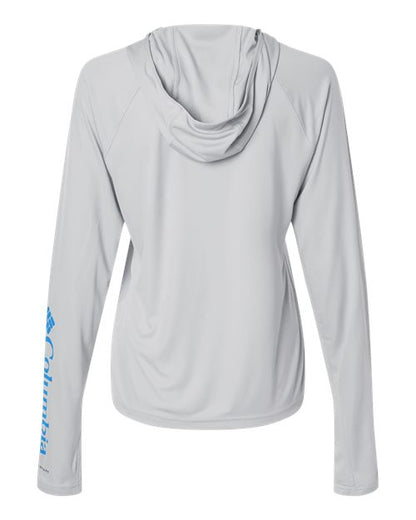Columbia 216061 Women's PFG Tidal Tee™ Hooded Long Sleeve - Cool Grey/ Vivid Blue - Back
