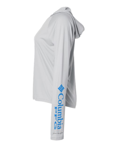Columbia 216061 Women's PFG Tidal Tee™ Hooded Long Sleeve - Cool Grey/ Vivid Blue - DirectSide