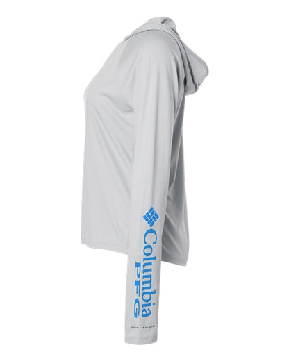 Columbia 216061 Women's PFG Tidal Tee™ Hooded Long Sleeve - Cool Grey/ Vivid Blue - DirectSide