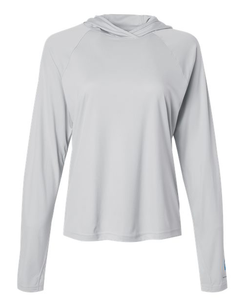 Columbia 216061 Women's PFG Tidal Tee™ Hooded Long Sleeve - Cool Grey/ Vivid Blue - Front
