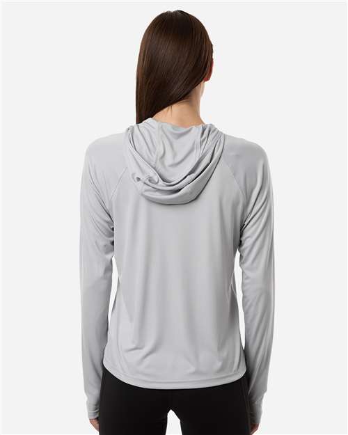 Columbia 216061 Women's PFG Tidal Tee™ Hooded Long Sleeve - Cool Grey/ Vivid Blue - OnModelBack