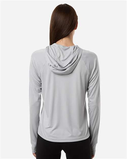 Columbia 216061 Women's PFG Tidal Tee™ Hooded Long Sleeve - Cool Grey/ Vivid Blue - OnModelBack