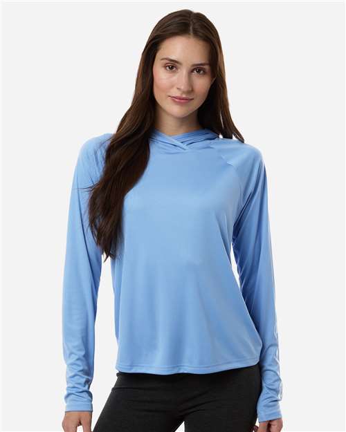 Columbia 216061 Women's PFG Tidal Tee™ Hooded Long Sleeve - White Cap/ White - OnModelFront