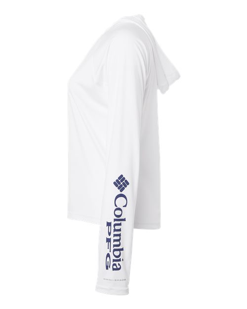 Columbia 216061 Women's PFG Tidal Tee™ Hooded Long Sleeve - White/ Nightshade - DirectSide