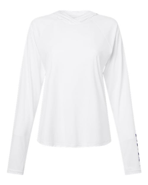 Columbia 216061 Women's PFG Tidal Tee™ Hooded Long Sleeve - White/ Nightshade - Front
