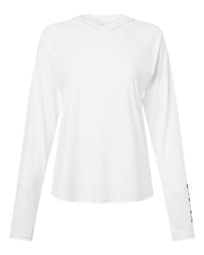 Columbia 216061 Women's PFG Tidal Tee™ Hooded Long Sleeve - White/ Nightshade - Front