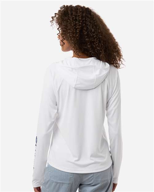 Columbia 216061 Women's PFG Tidal Tee™ Hooded Long Sleeve - White/ Nightshade - OnModelBack