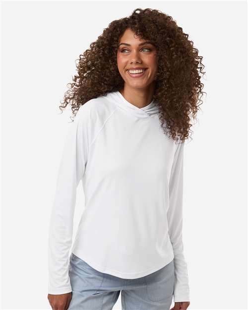 Columbia 216061 Women's PFG Tidal Tee™ Hooded Long Sleeve - White/ Nightshade - OnModelFront
