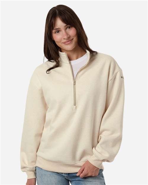 Columbia 216515 Women's Aldermore Half-Zip Pullover - Oatmeal Heather - OnModelFront
