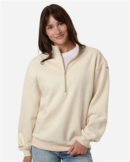 Columbia 216515 Women's Aldermore Half-Zip Pullover - Oatmeal Heather - OnModelFront