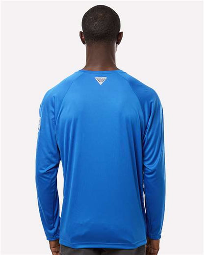 Columbia 212472 Men's PFG Terminal Tackle™ Long Sleeve T-Shirt - Vivid Blue/ Cool Grey - OnModelBack