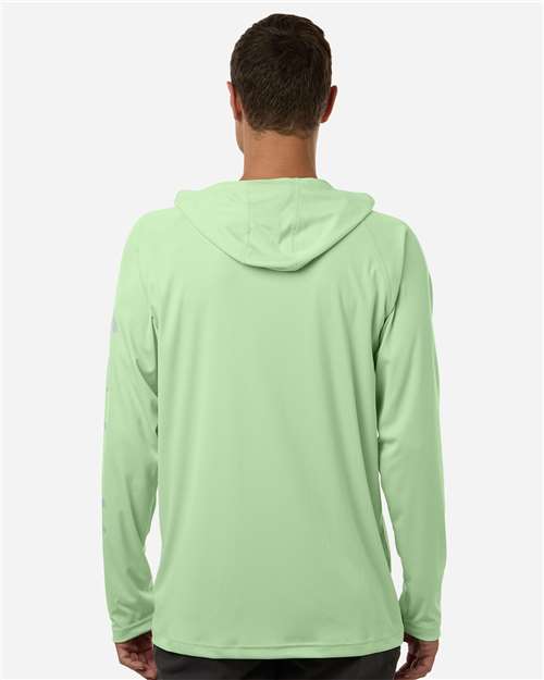 Columbia 212482 Men's PFG Terminal Tackle™ Hooded Long Sleeve T-Shirt - Key West/ Cool Grey - OnModelBack