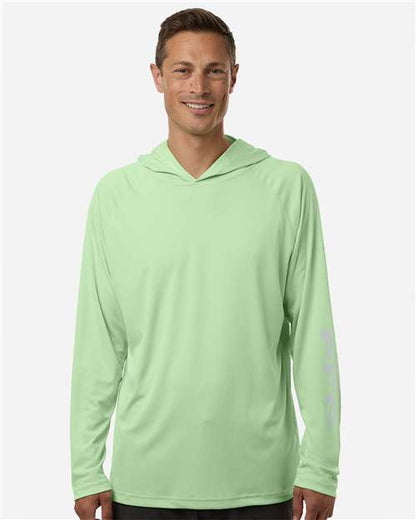 Columbia 212482 Men's PFG Terminal Tackle™ Hooded Long Sleeve T-Shirt - Key West/ Cool Grey - OnModelFront