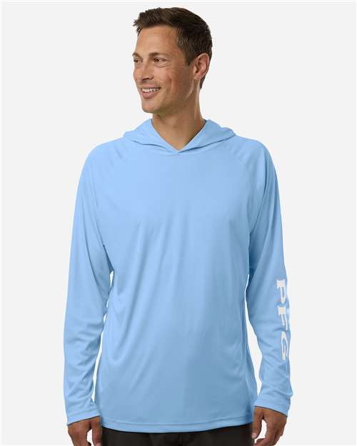 Columbia 212482 Men's PFG Terminal Tackle™ Hooded Long Sleeve T-Shirt - White Cap/ White - OnModelFront