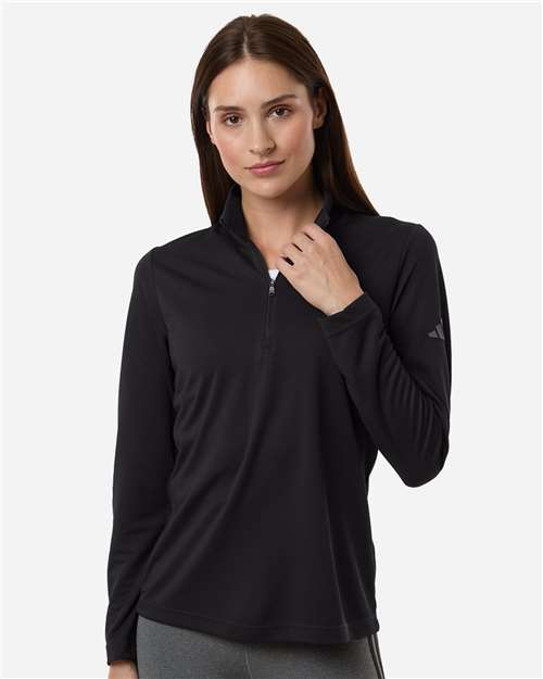 adidas A400 Women's Lightweight Quarter-Zip Pullover - Black - OnModelFront