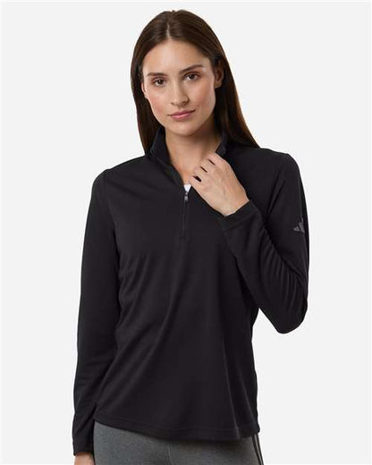 adidas A400 Women's Lightweight Quarter-Zip Pullover - Black - OnModelFront