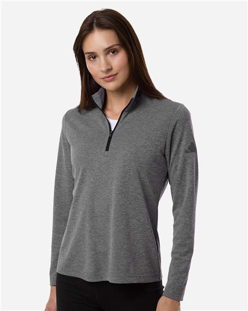adidas A400 Women's Lightweight Quarter-Zip Pullover - Black Heather - OnModelFront