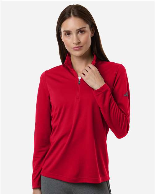 adidas A400 Women's Lightweight Quarter-Zip Pullover - Power Red - OnModelFront