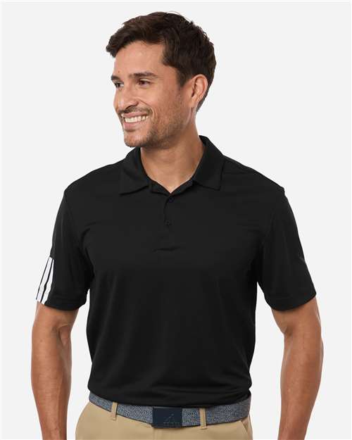 adidas A719 Men's Performance 3-Stripes Climacool Polo - Black - OnModelFront