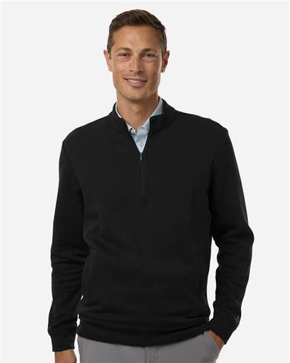 adidas A721 Men's Elevated Fleece Quarter-Zip Pullover - Black - OnModelFront