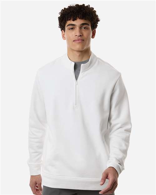 adidas A721 Men's Elevated Fleece Quarter-Zip Pullover - Core White - OnModelFront