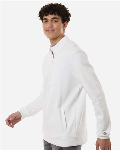 adidas A721 Men's Elevated Fleece Quarter-Zip Pullover - Core White - OnModelSide