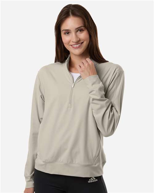 adidas A1002 Women's Ultimate365 Quarter-Zip Pullover - Wonder Alumina - OnModelFront