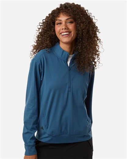 adidas A1002 Women's Ultimate365 Quarter-Zip Pullover - Dusky Petrol - OnModelFront