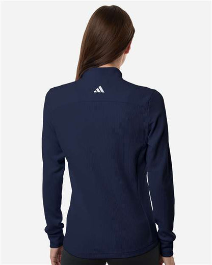 adidas A1015 Women's Performance Textured Full-Zip Jacket - Collegiate Navy - OnModelBack