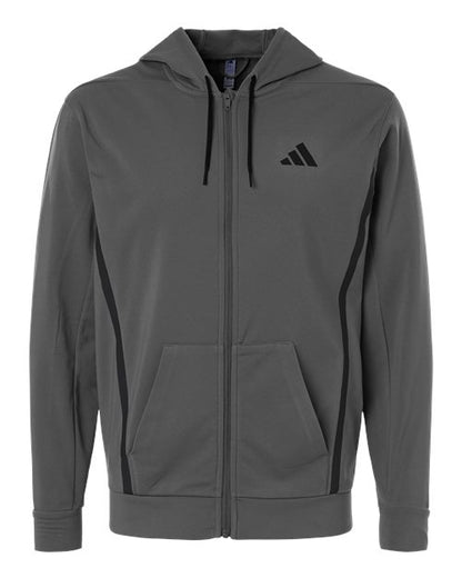 adidas AT208 Men's Game & Go Fleece Full-Zip Hooded Sweatshirt - Team Grey Four - Front