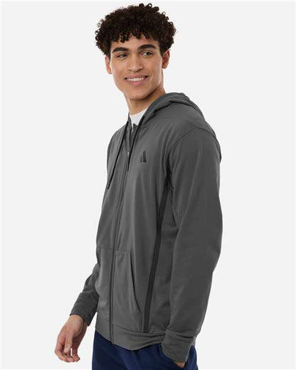 adidas AT208 Men's Game & Go Fleece Full-Zip Hooded Sweatshirt - Team Grey Four - OnModelSide