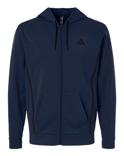 adidas AT208 Men's Game & Go Fleece Full-Zip Hooded Sweatshirt - Team Navy Blue - Front