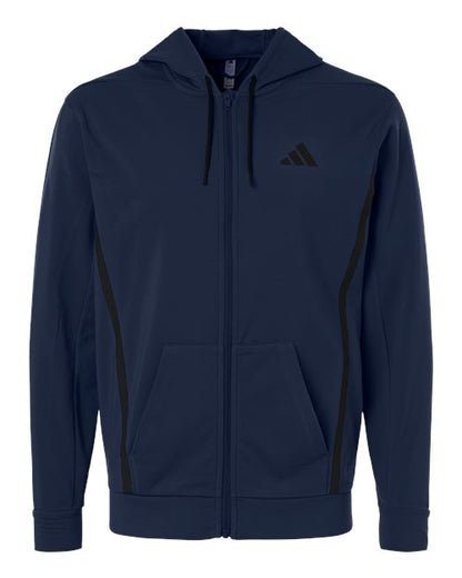 adidas AT208 Men's Game & Go Fleece Full-Zip Hooded Sweatshirt - Team Navy Blue - Front