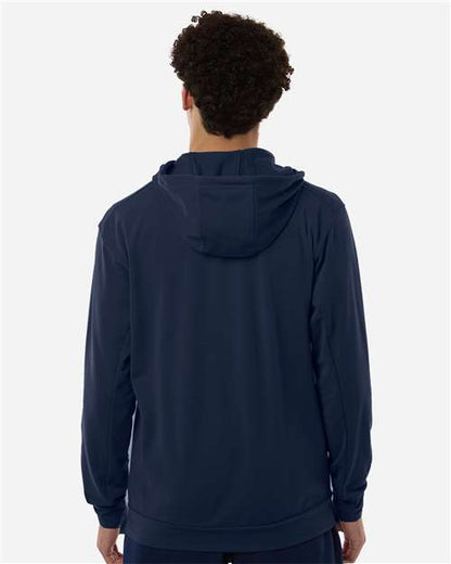 adidas AT208 Men's Game & Go Fleece Full-Zip Hooded Sweatshirt - Team Navy Blue - OnModelBack