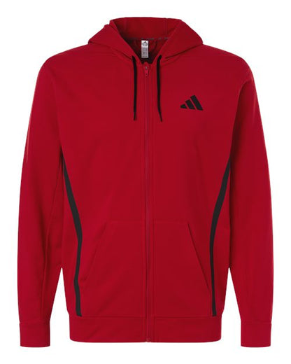 adidas AT208 Men's Game & Go Fleece Full-Zip Hooded Sweatshirt - Team Power Red - Front