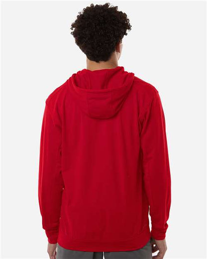 adidas AT208 Men's Game & Go Fleece Full-Zip Hooded Sweatshirt - Team Power Red - OnModelBack