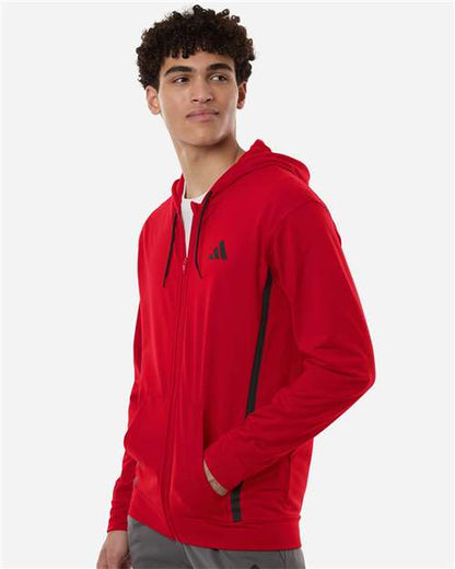 adidas AT208 Men's Game & Go Fleece Full-Zip Hooded Sweatshirt - Team Power Red - OnModelSide