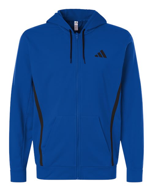 adidas AT208 Men's Game & Go Fleece Full-Zip Hooded Sweatshirt - Team Royal Blue - Front