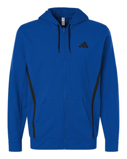 adidas AT208 Men's Game & Go Fleece Full-Zip Hooded Sweatshirt - Team Royal Blue - Front