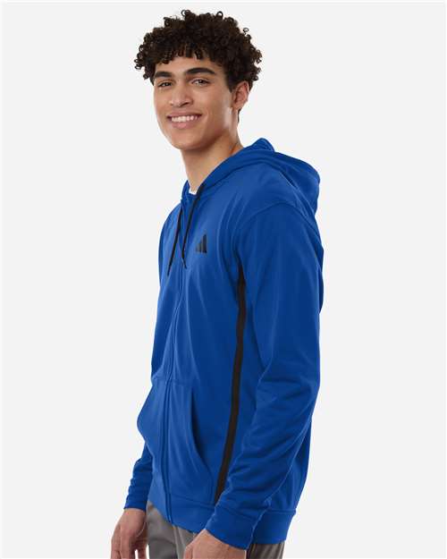 adidas AT208 Men's Game & Go Fleece Full-Zip Hooded Sweatshirt - Team Royal Blue - OnModelSide