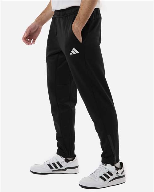 adidas AT218 Men's Game & Go Fleece 3-Bar Sweatpants - Black - OnModelSide