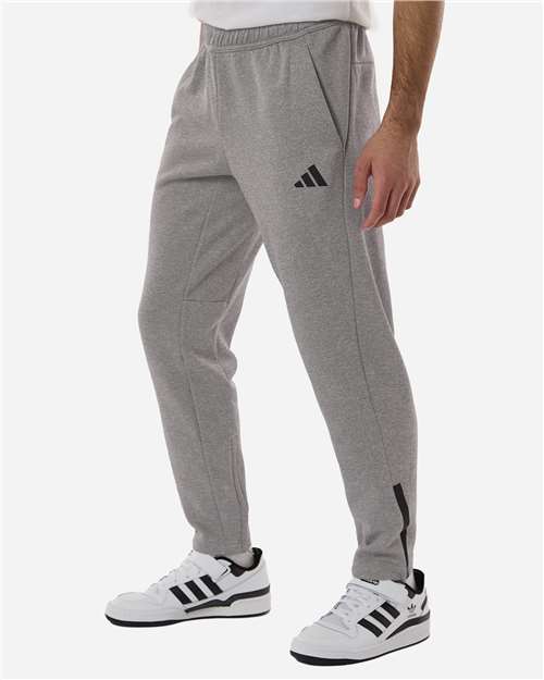 adidas AT218 Men's Game & Go Fleece 3-Bar Sweatpants - Medium Grey Heather - OnModelSide