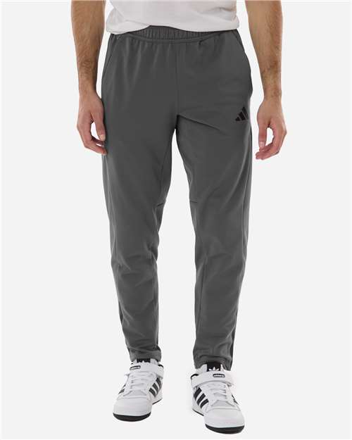 adidas AT218 Men's Game & Go Fleece 3-Bar Sweatpants - Team Grey Four - OnModelFront