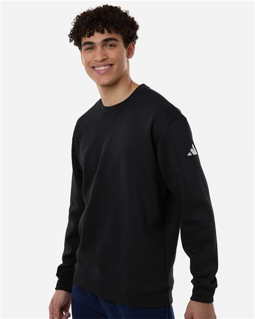 adidas AT200 Men's Fleece Crewneck Sweatshirt - Black/ White - OnModelSide