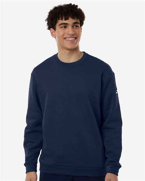 adidas AT200 Men's Fleece Crewneck Sweatshirt - Team Navy Blue/ White - OnModelFront