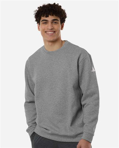 adidas AT200 Men's Fleece Crewneck Sweatshirt - Medium Grey Heather/ White - OnModelFront